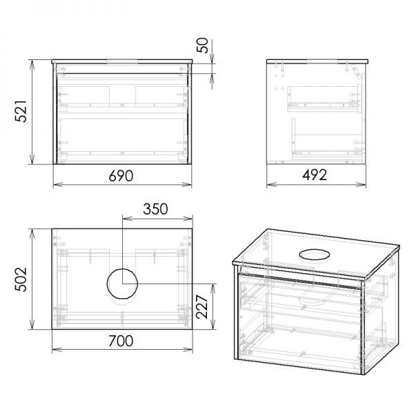 Тумба підвісна Imprese Bilovec 70 см f3276Dr зі стільницею і умивальником, дуб крафт