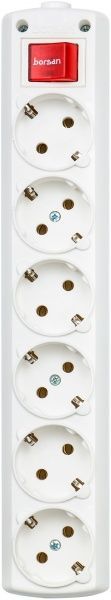 Колодка Borsan с выключателем с заземлением 6 гн. белый BR.1566-0 