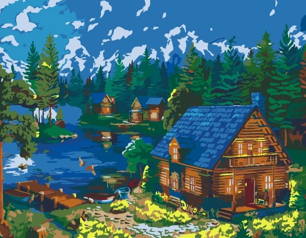 Набір, техніка акриловий живопис за номерами Будинки в лісі 35х45 см Rosa Start 