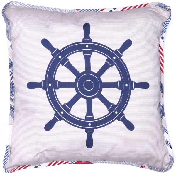 Подушка декоративна Фрегат зі штурвалом 45x45 см білий із малюнком La Nuit 