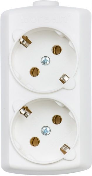 Колодка Borsan с заземлением 2 гн. белый BR-1552-0 