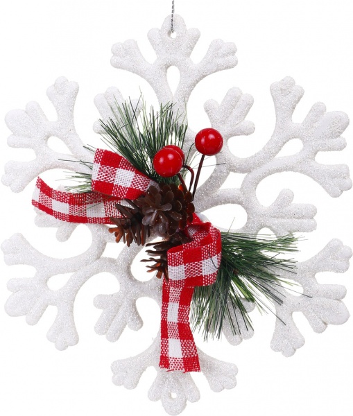 Елочная игрушка снежинка с декором пластиковая белая 15 см E2127W 1 шт. 
