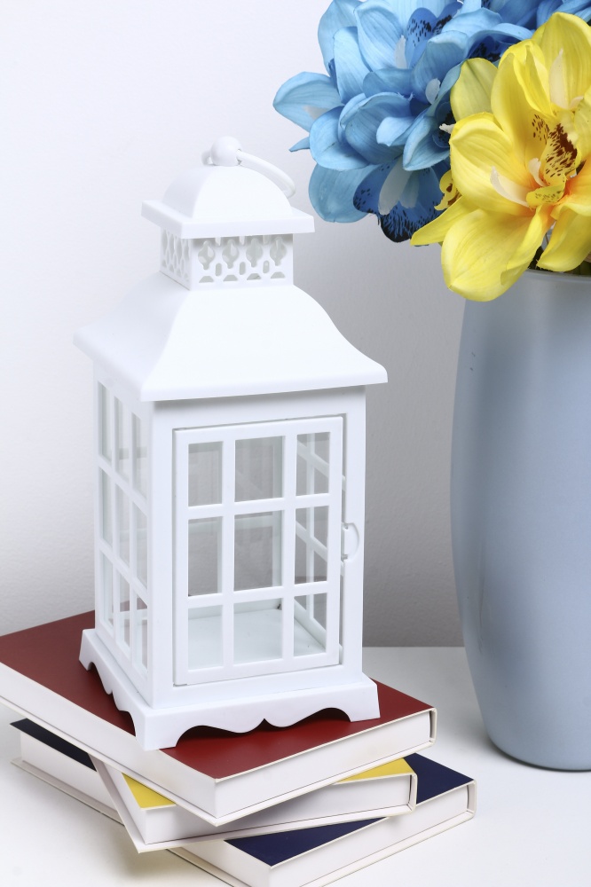 Подсвечник-фонарь пустой с сеткой 11х11х26 см белый Pako-If