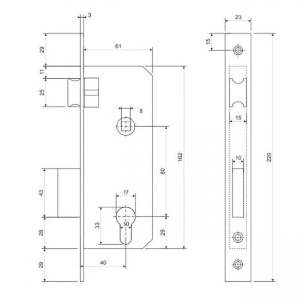 Замок врізний циліндричний Apecs 1323/60-NI 80 мм нікель