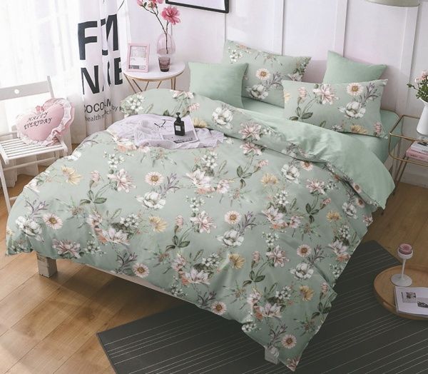 Комплект постільної білизни Квіти Прованс євро зелений Word of Dream 