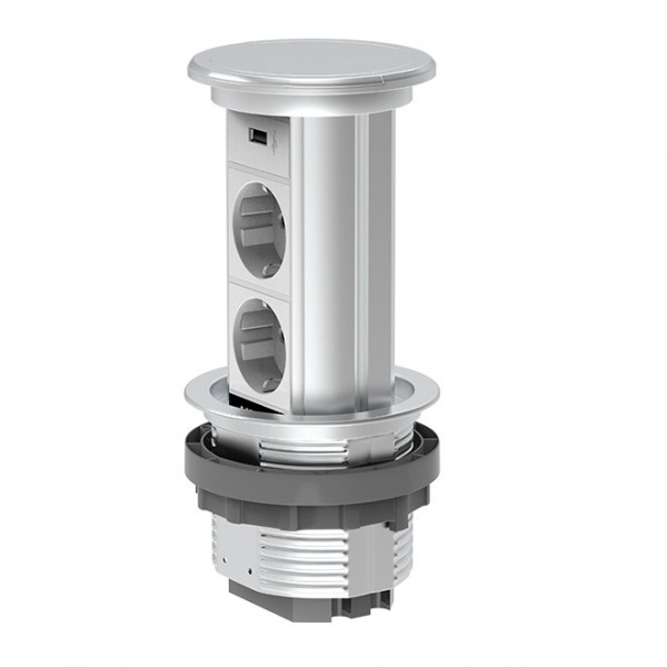 Розетка меблева + USB подвійна із заземленням Livolo C7 IP44 сірий VL-SHS019-FCTC-S