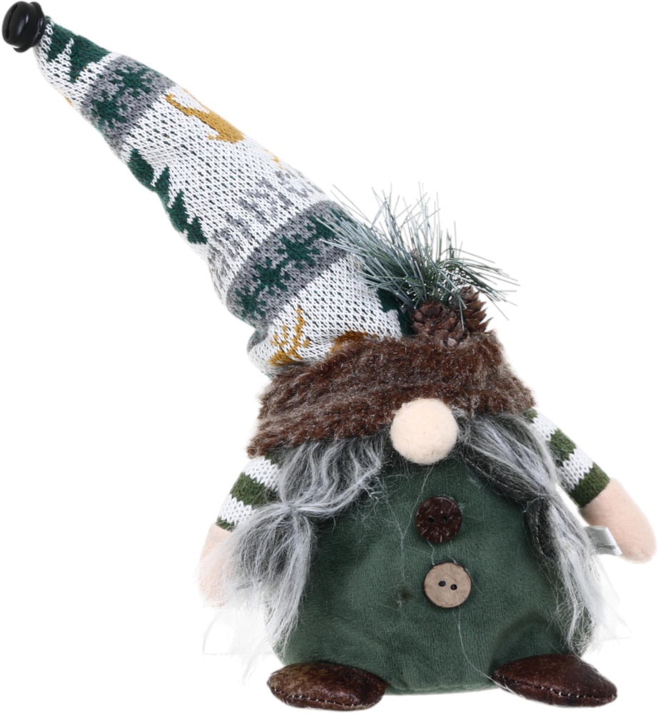 Декорация новогодняя Гном стоящий 15х30 см зеленый дизайн в ассортименте AG23288AB