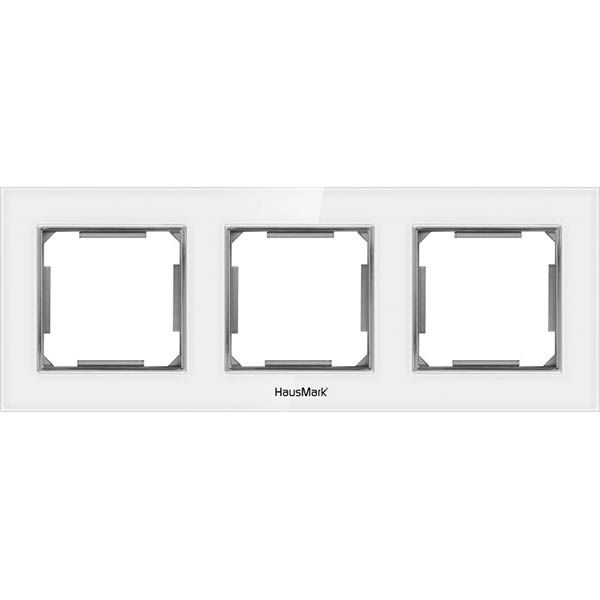 Рамка трехместная HausMark Alta универсальная белое стекло SNG-FRG.SQ20G3-WH