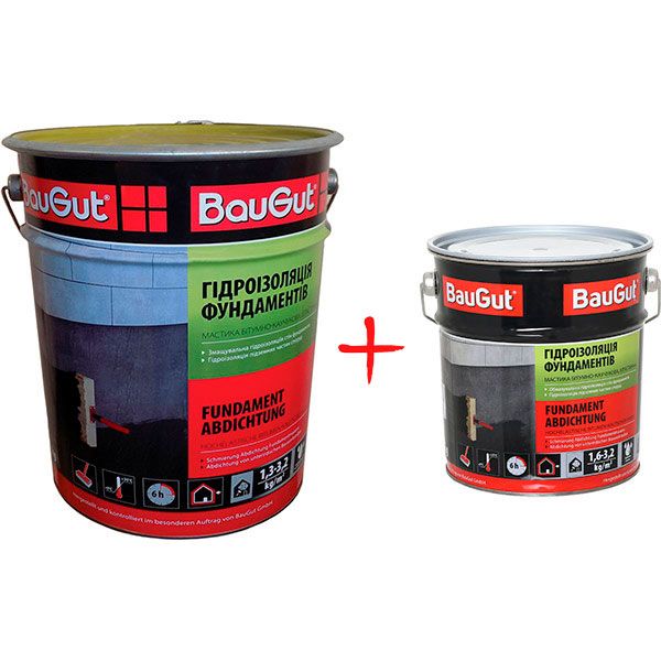 Мастика бітумно-каучукова BauGut гідроізоляція фундаментів, 18 кг+3,5 кг 21,5 кг