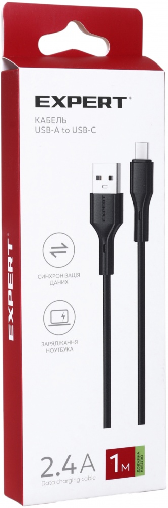 Кабель Expert USB-A to USB-C 2.4А 1 м black