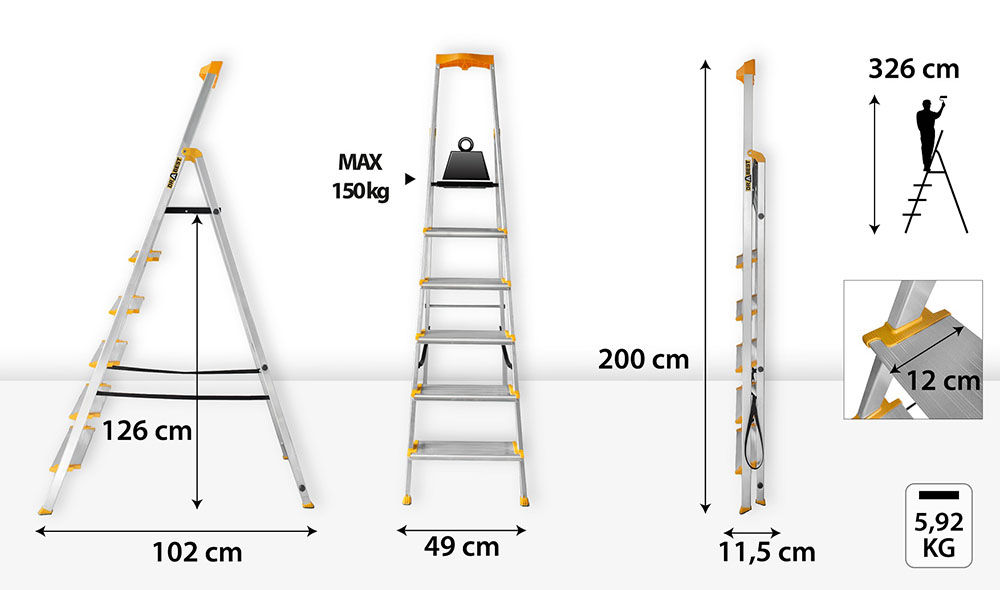 Драбина-стрем’янка Drabest PRO MAX 6 (DR-AL-D6-MAX) з органайзером