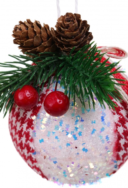 Шар новогодний с декором HF20Y11-79 d 240 мм белый с красным