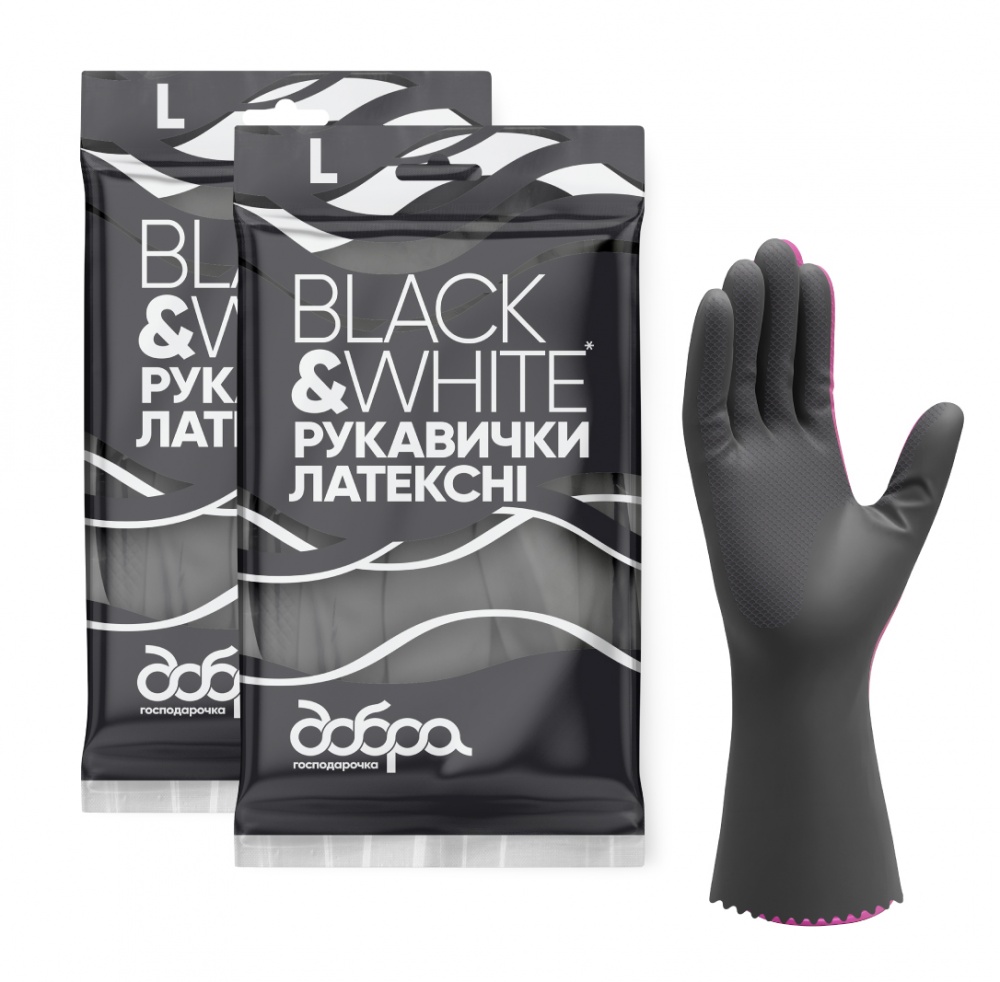 Перчатки латексные Добра господарочка Black & White стандартные р.L 1 пар/уп.