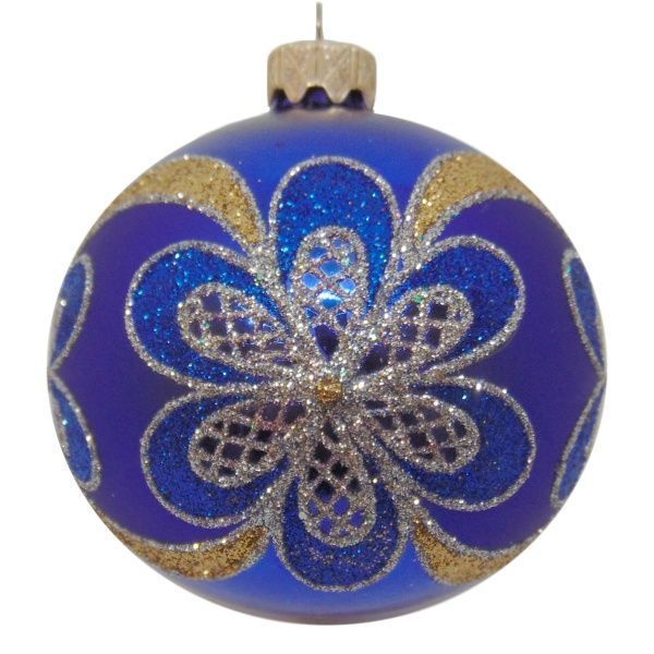 Шар новогодний d80 с рисунком темно-синим 