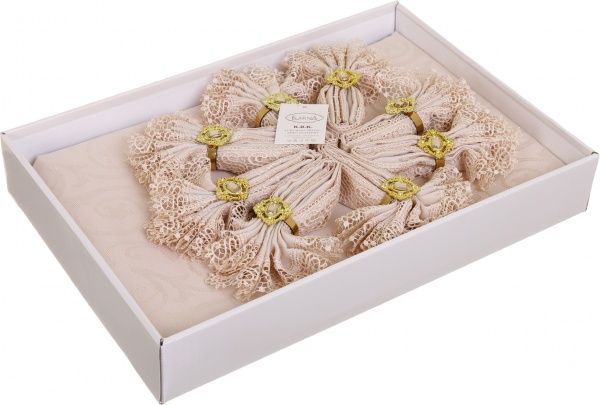 Скатерть с салфетками KDK 160x220 см бежевый Karna 