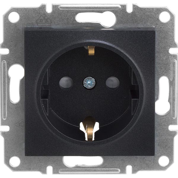 Розетка с заземлением Schneider Electric Asfora 16 А 250 В со шторками антрацит EPH2900271