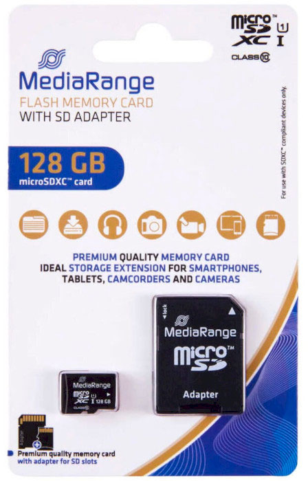 Карта пам'яті MediaRange microSDHC 128 ГБ Class 10UHS-I (MR945 ) + SD адаптер