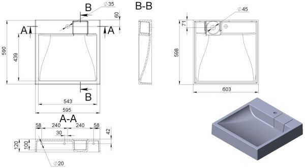 Умывальник Miraggio Tallin 60x60 см, искусственный мрамор