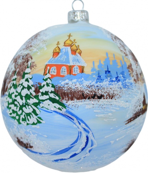 Подарочный шар Юріта d120 мм Пейзаж с Церковью 120884M белый матовый