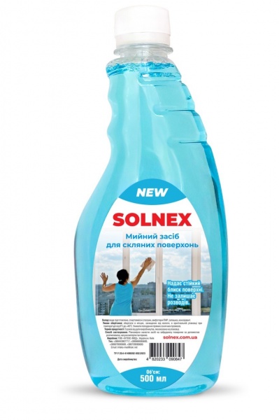 Засіб миючий для скла та дзеркал SOLNEX запаска 0,5 л