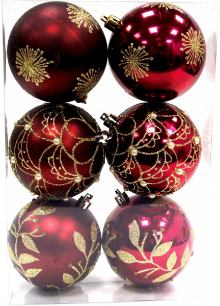 Набор елочных шаров Коллекция винно-золотой d80 мм 6 шт./уп. 