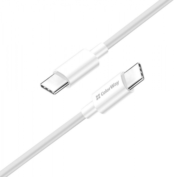 Кабель ColorWay Type-C - Type-C (TPE) (PD Fast Charging 65W) 3.0А 2 м білий (CW-CBPDCC056-WT) 
