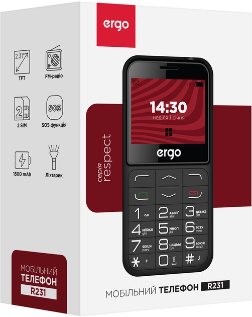 Мобильный телефон Ergo R231 Dual Sim black R231 Dual Sim (black)