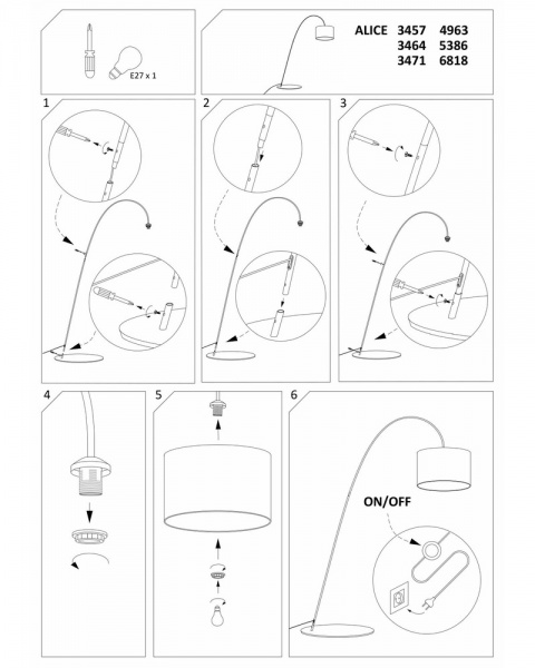 Торшер Nowodvorski Alice 60 Вт E27 черный 4963 