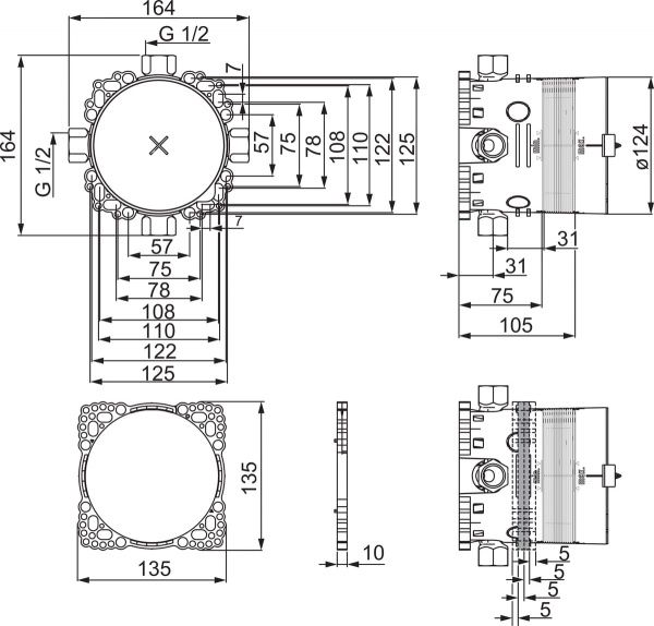 Смеситель для ванны/душа Oras скрытая часть G1 / 2 Bluebox 2080