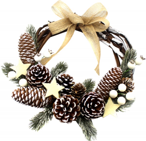 Вінок новорічний Meizhou Huafu Trading ротанговий з шишками d25 мм W01-1307/22 