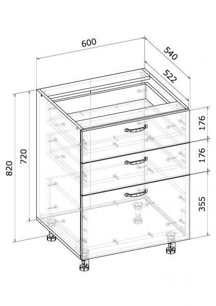 Тумба нижняя МС Мэри Q-25 Ня-3 (2+1) 60х82х54 см дуб платиновый/белый Грейд