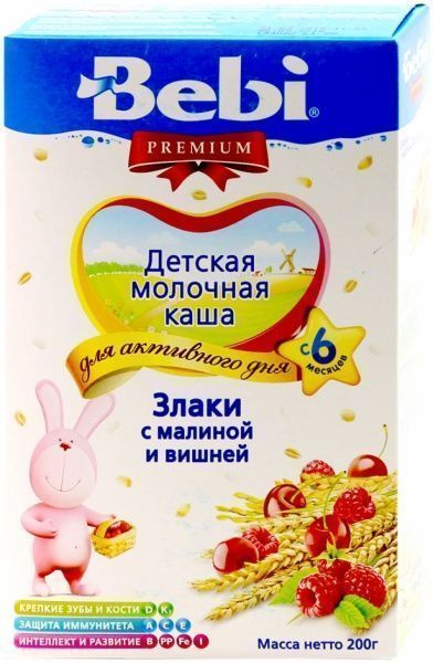 Каша молочна Bebi від 6 місяців злаки з малиною та вишнею 3838471016636 200 г 