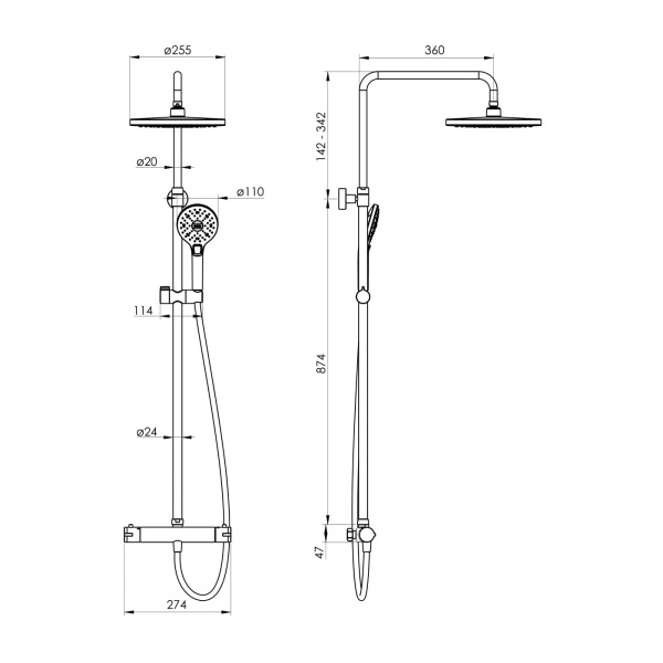 Душевая система Imprese Centrum T-15261SR с термостатом
