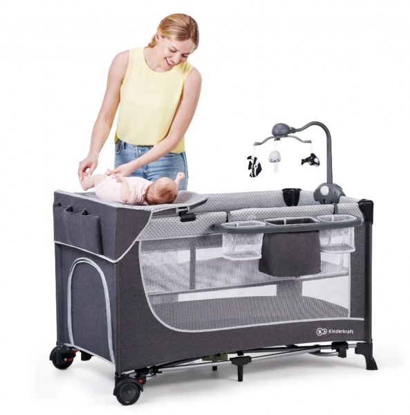 Манеж-ліжко Kinderkraft Leody Grey з пеленатором KCLEOD00GRY00AC