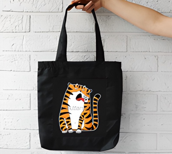 Сумка-шопер 4PROFI CatTiger 40х35 см чорний із малюнком 