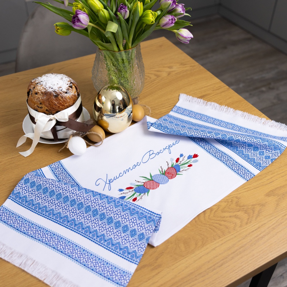 Полотенце пасхальное 707-25/00 33x83 см Эдельвика белый/голубой