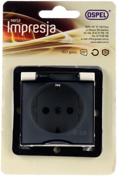 Розетка із заземленням Ospel Impresja 16 А 250 В без шторок з кришкою кремовий