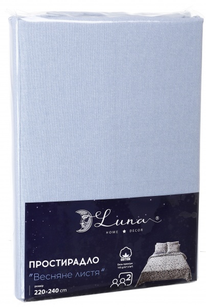 Простынь 2.0 Basic Весенние листья премиум 220x240 см голубой Luna 