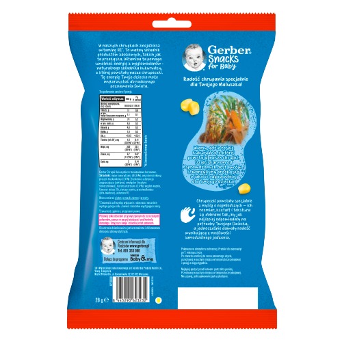 Снеки Gerber Кукурузные палочки с клубникой и бананом 28 г