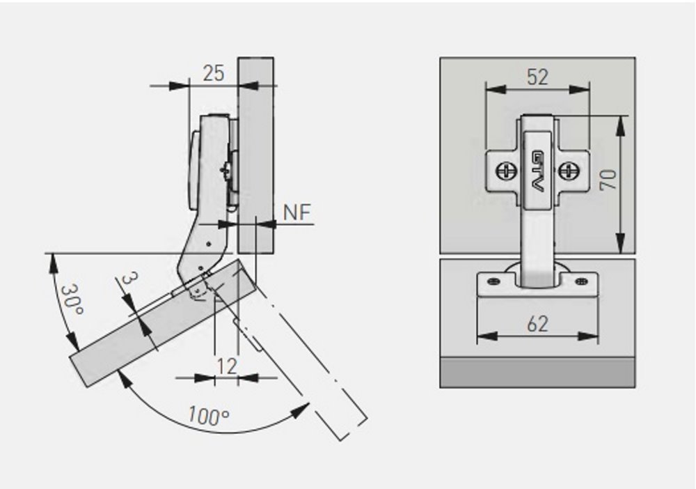 Петля кутова GTV 105° CLIP ON з доводчиком ZM-HCKT30-BE-S