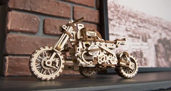 Деревянный 3D-конструктор UGEARS Мотоцикл Scrambler UGR-10 с коляской
