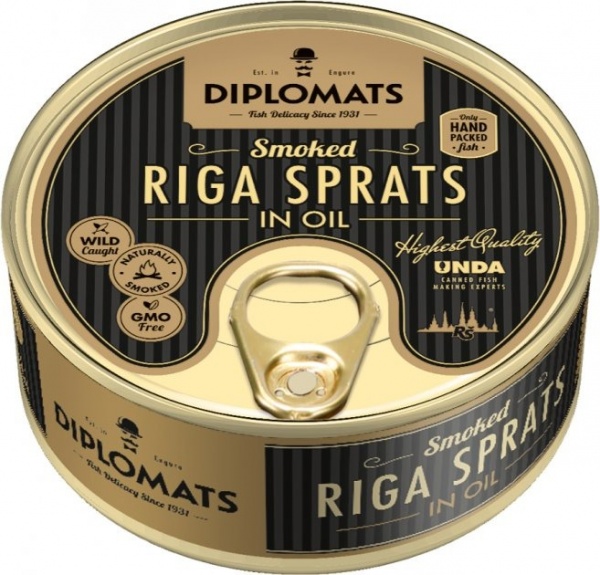 Шпроти ТМ Diplomats в олії копчені Ризькі з/б 160 г