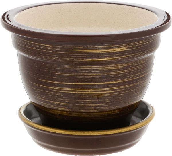 Горшок керамический Ориана-Запорожкерамика Фиалочниця глянец круглый 0,5л коричневый (035-0-049) 