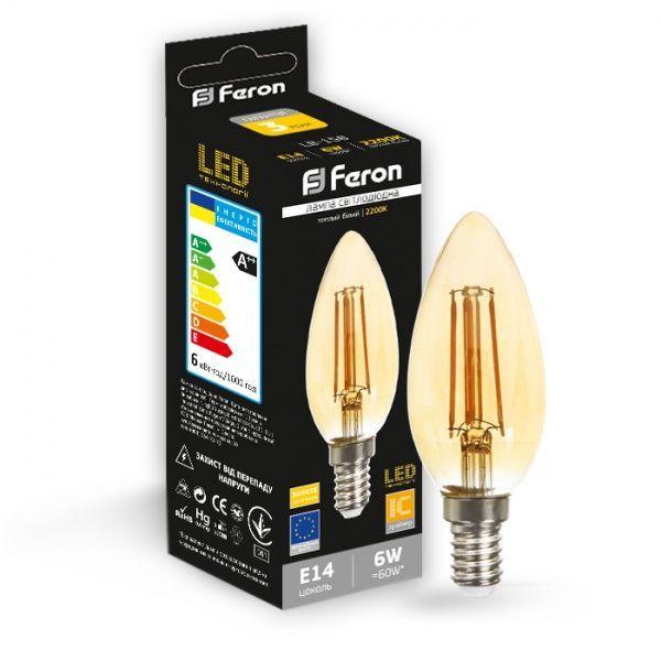 Лампа світлодіодна FIL LB-158 C37 6 Вт E14 2200 К 230 В жовта 