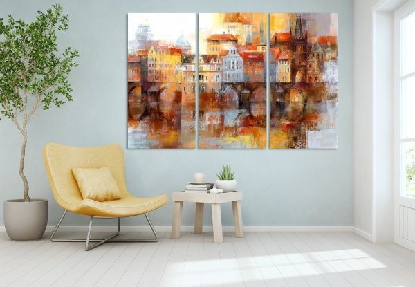 Картина модульная 3 части Нарисованый город MK284 129x50 см 