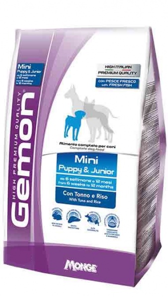 Корм сухой для щенков в возрасте от 6 недель до 12 месяцев для малых пород GEMON Mini Puppy&Junior тунец и рис 1 кг