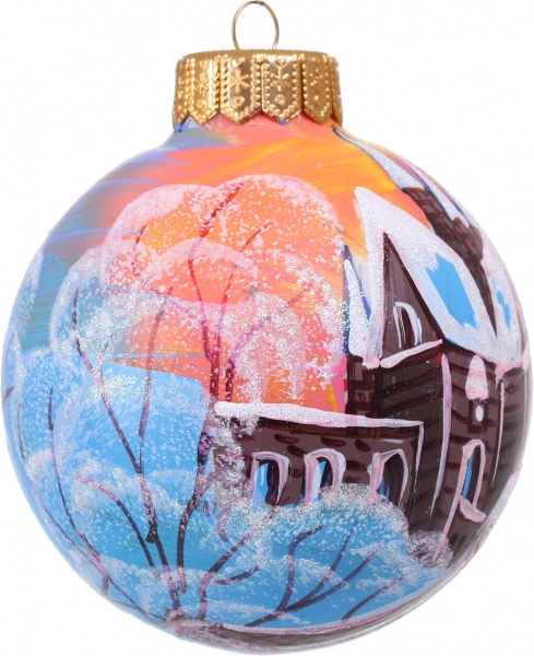 Шар новогодний зимние краски ручной работы стеклянный d 100 мм черный