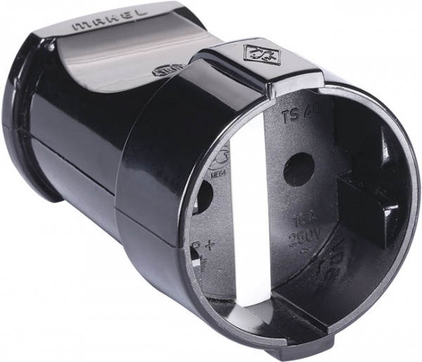 Розетка переносная Makel без заземления 250В 10А IP20 ABS-пластик черный