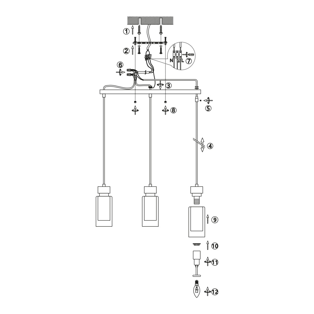 Люстра Miorro Leone металл/стекло 3x40 Вт E14 черный 51-311-074