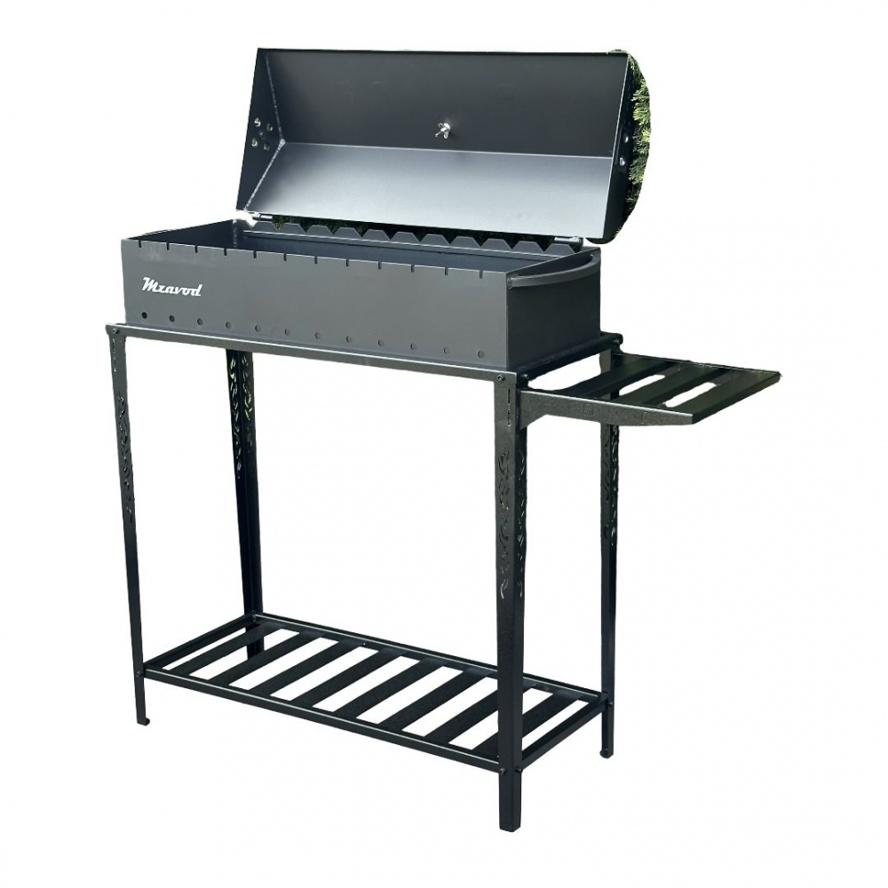 Мангал-барбекю Metalzavod с термометром и разборной дровницей на 12 шампуров 4 мм